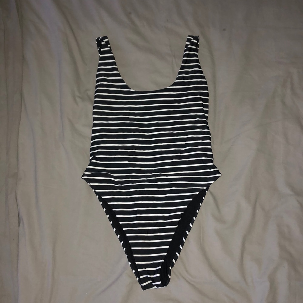 Black and white striped aerie one piece, L
